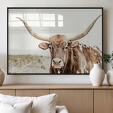 98924580-MGV-FP-36X24-3P_Black-Texas Longhorn Bull Wall Art Canvas Print, Framed Rustic Farmhouse Decor Art Picture Print, Western Animal Theme Perfect Rustic