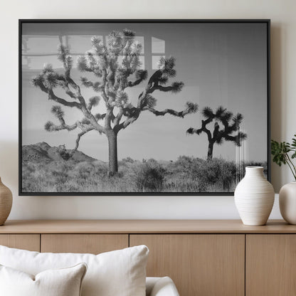 93692513-MGV-FP-60X30-3P_Black-Joshua Tree Wall Art Canvas Print, Framed Monochrome Desert Art Picture Print, Minimalist Nature Scene Perfect Southwestern