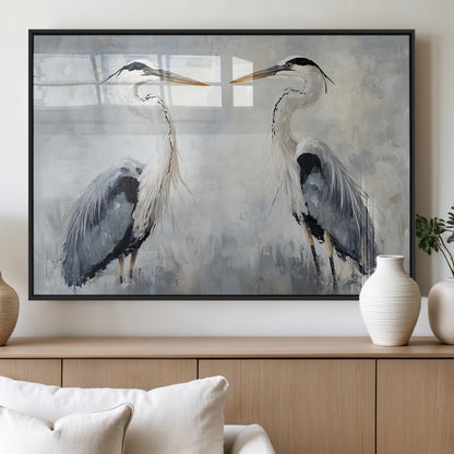 90806932-MGV-FP-36X24-3P_Black-Heron Wall Art Wall Art Canvas Print, Framed Bird Canvas Decor Art Picture Print, Nature Inspired Perfect Coastal Minimalist Decor