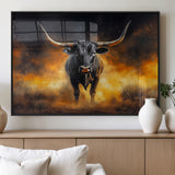 58293979-MGV-FP-36X24-3P_Black-Longhorn Canvas Wall Art Canvas Print, Framed Bold Bull Wall Art Art Picture Print, Western Animal Decor Perfect Western Dramatic