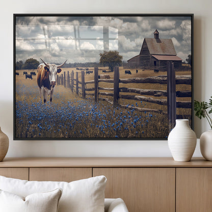 22296025-MGV-FP-36X24-3P_Black-Texas Longhorn Canvas Wall Art Canvas Print, Framed Rustic Barn Wall Art Art Picture Print, Farmhouse Cow Decor Perfect Rustic