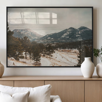 77311749-MGV-FP-36X24-3P_Black-Mountain Landscape Wall Art Canvas Print, Framed Snowy Peaks Art Picture Print, Alpine Aesthetic Perfect Rustic Winter Decor
