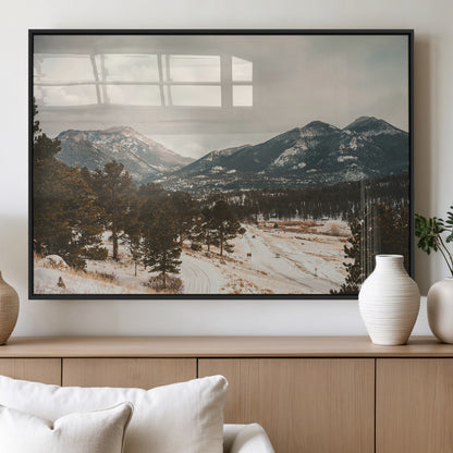 77311749-MGV-FP-36X24-3P_Black-Mountain Landscape Wall Art Canvas Print, Framed Snowy Peaks Art Picture Print, Alpine Aesthetic Perfect Rustic Winter Decor