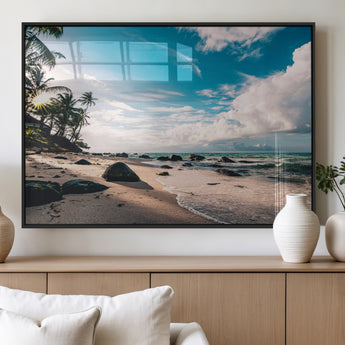 95301406-MGV-FP-36X24-3P_Black-Tropical Beach Wall Art Canvas Print, Framed Ocean Waves Art Picture Print, Relazxing Seascape Perfect Tropical Coastal Decor