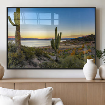 52844711-MGV-FP-36X24-3P_Black-Saguaro Cactus Wall Art Canvas Print, Framed Desert Sunset Art Picture Print, Southwestern Scene Perfect Southwestern Rustic Decor