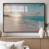 94538225-MGV-FP-36X24-3P_Black-Beach Sunset Wall Art Canvas Print, Framed Ocean Waves Art Picture Print, Summer Escape Perfect Coastal Serenity Decor Artwork
