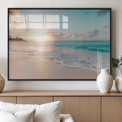 94538225-MGV-FP-36X24-3P_Black-Beach Sunset Wall Art Canvas Print, Framed Ocean Waves Art Picture Print, Summer Escape Perfect Coastal Serenity Decor Artwork