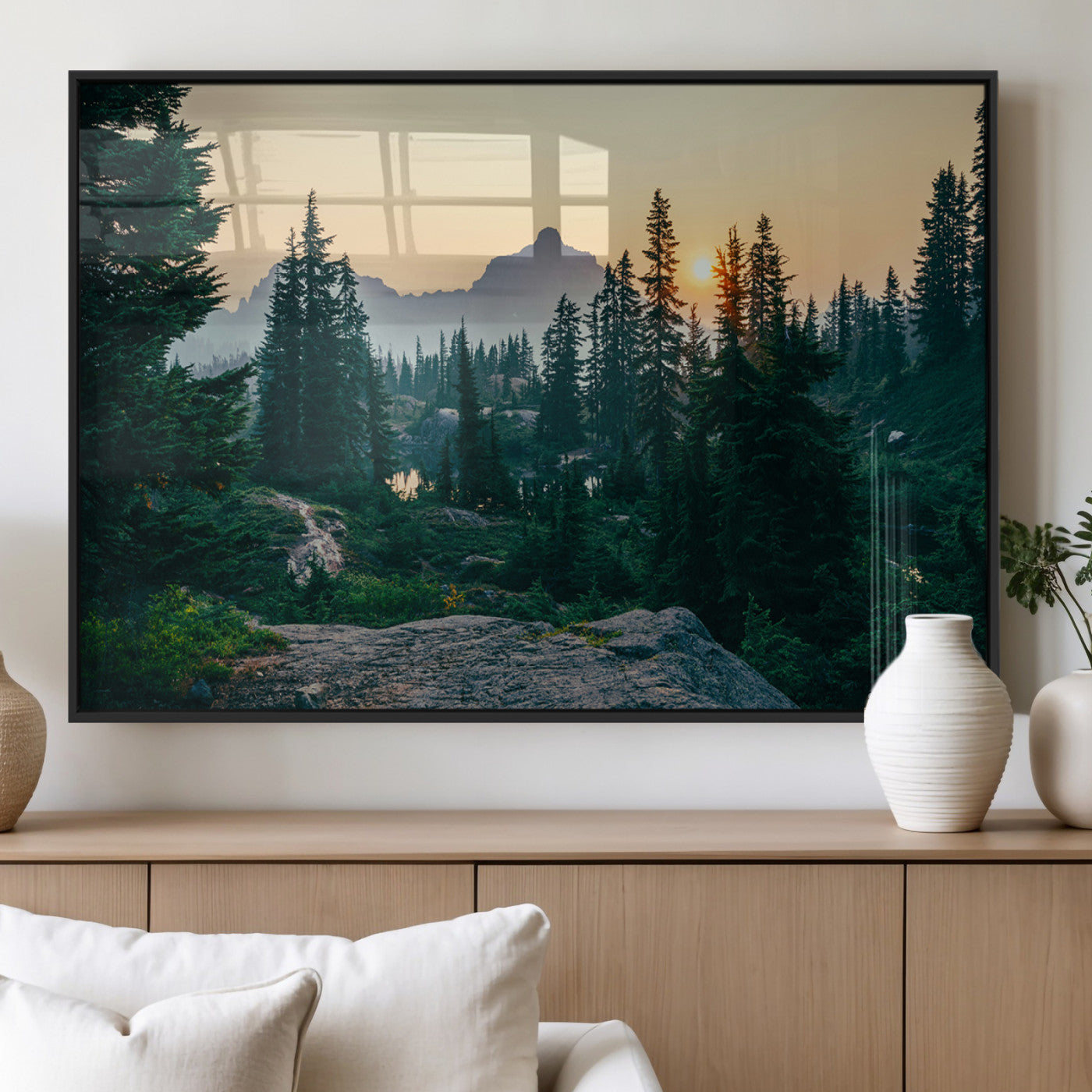 66397982-MGV-FP-36X24-3P_Black-Mountain Landscape Wall Art Canvas Print, Framed Forest Serenity Art Picture Print, Mountain Landscape Perfect Rustic Wilderness