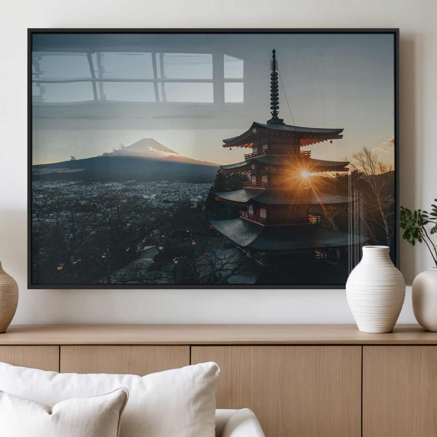 87729656-MGV-FP-36X24-3P_Black-Mount Fuji Wall Art Canvas Print, Framed Japan Travel Art Picture Print, Chureito Pagoda Perfect Zen Minimalism Decor Artwork
