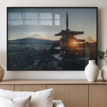 87729656-MGV-FP-36X24-3P_Black-Mount Fuji Wall Art Canvas Print, Framed Japan Travel Art Picture Print, Chureito Pagoda Perfect Zen Minimalism Decor Artwork