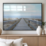 31602988-MGV-FP-36X24-3P_Black-Beach Boardwalk Wall Art Canvas Print, Framed Coastal Serenity Art Picture Print, Ocean View Perfect Coastal Minimalist Decor