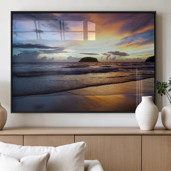 36714356-MGV-FP-36X24-3P_Black-Beach Sunset Wall Art Canvas Print, Framed Ocean Waves Art Picture Print, Tropical Seascape Perfect Coastal Serenity Decor Artwork