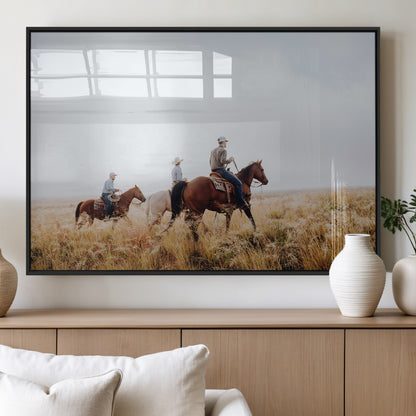 94723307-MGV-FP-36X24-3P_Black-Western Cowboys Wall Art Canvas Print, Framed Rustic Prairie Art Picture Print, Horseback Riding Perfect Rustic Western Decor