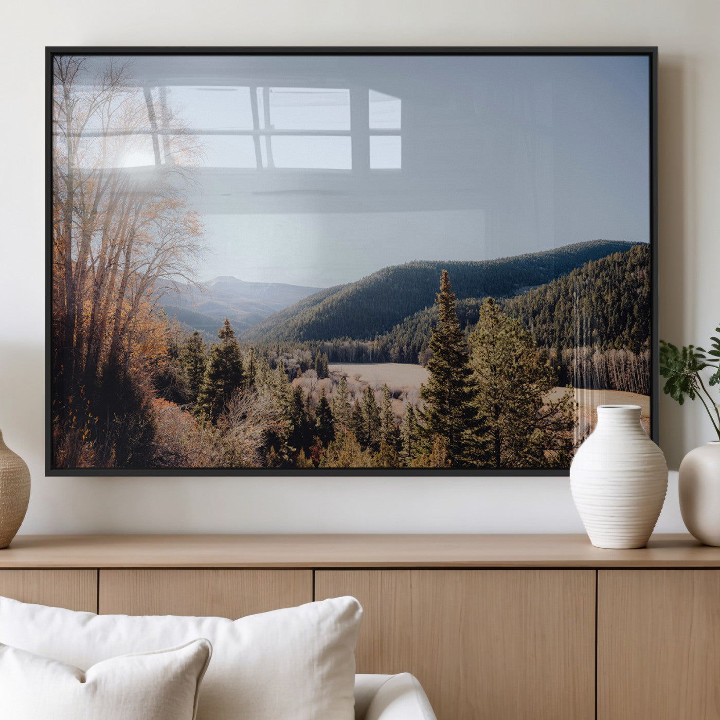 52941305-MGV-FP-36X24-3P_Black-Rustic Landscape Wall Art Canvas Print, Framed Serene Valley Art Picture Print, Pine Tree Horizon Perfect Rustic Cabin Decor