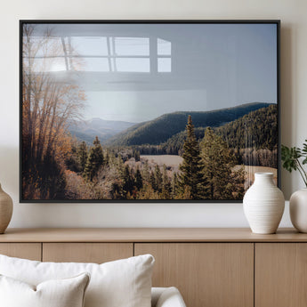 52941305-MGV-FP-36X24-3P_Black-Rustic Landscape Wall Art Canvas Print, Framed Serene Valley Art Picture Print, Pine Tree Horizon Perfect Rustic Cabin Decor