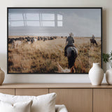 22431577-MGV-FP-36X24-3P_Black-Western Wall Art Wall Art Canvas Print, Framed Cowboy Canvas Art Picture Print, Cattle Drive Scene Perfect Rustic Western Decor