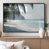 18311030-MGV-FP-36X24-3P_Black-Tropical Beach Wall Art Canvas Print, Framed Serene Ocean Art Picture Print, Palm Tree Shadows Perfect Tropical Coastal Decor