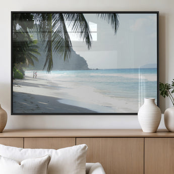 18311030-MGV-FP-36X24-3P_Black-Tropical Beach Wall Art Canvas Print, Framed Serene Ocean Art Picture Print, Palm Tree Shadows Perfect Tropical Coastal Decor