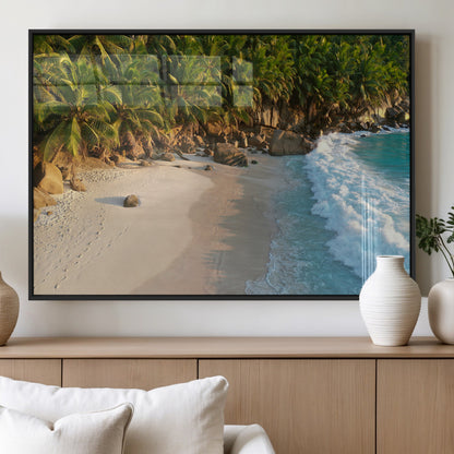 82312665-MGV-FP-36X24-3P_Black-Tropical Beach Wall Art Canvas Print, Framed Ocean Waves Art Picture Print, Palm Trees Perfect Coastal Minimalist Decor Artwork