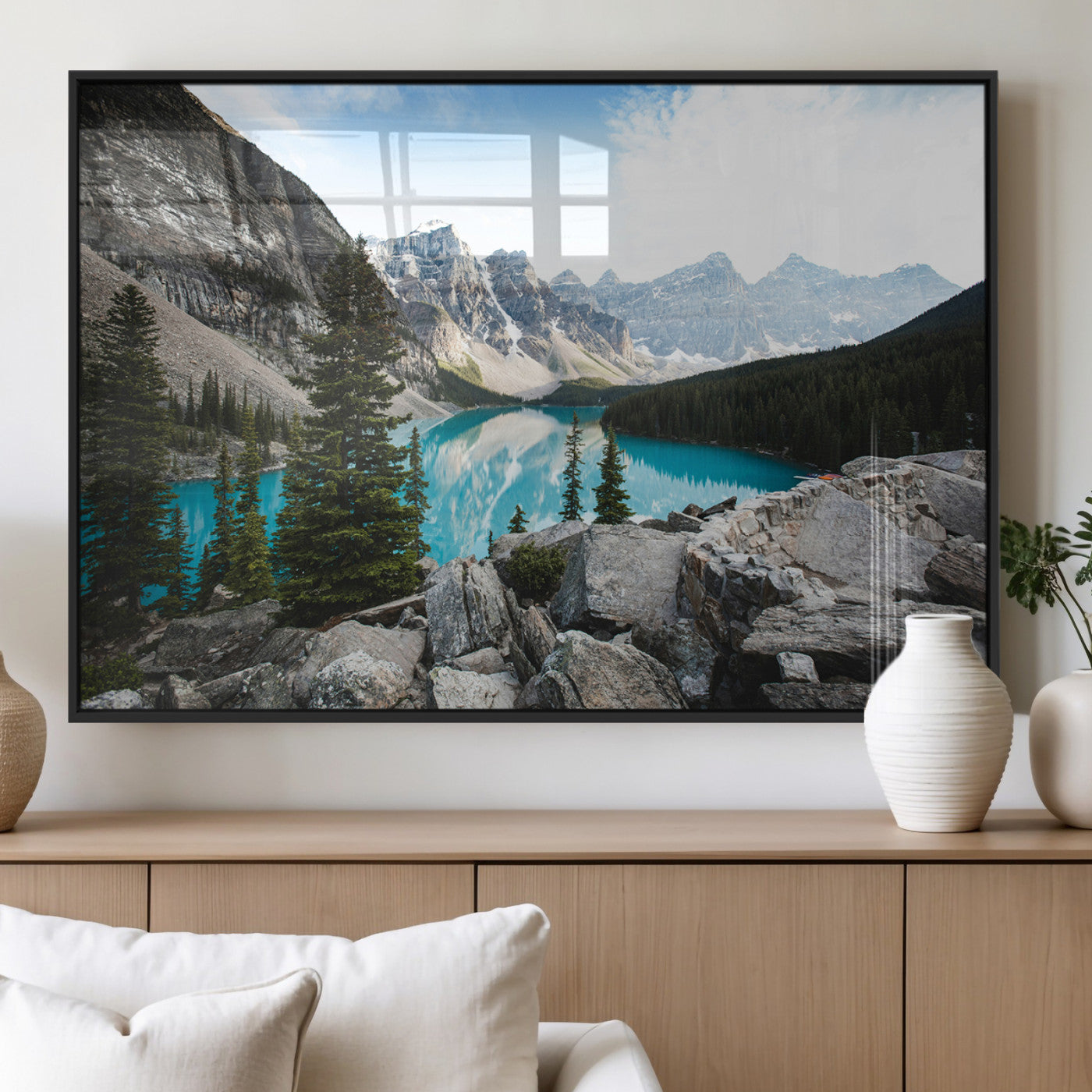98014896-MGV-FP-36X24-3P_Black-Canadian Rockies Wall Art Canvas Print, Framed Mountain Landscape Art Picture Print, Turquoise Water Perfect Scandinavian