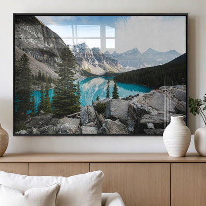 98014896-MGV-FP-36X24-3P_Black-Canadian Rockies Wall Art Canvas Print, Framed Mountain Landscape Art Picture Print, Turquoise Water Perfect Scandinavian