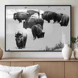 18914414-MGV-FP-36X24-3P_Black-Buffalo Herd Wall Art Canvas Print, Framed Black and White Art Picture Print, Snowy Landscape Perfect Rustic Lodge Decor Decor