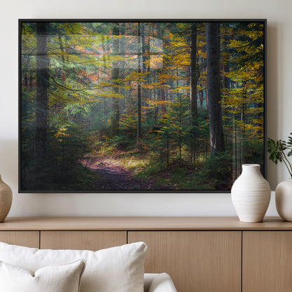 65810864-MGV-FP-36X24-3P_Black-Autumn Forest Wall Art Canvas Print, Framed Fall Woodland Art Picture Print, Golden Leaves Perfect Rustic Farmhouse Decor Artwork