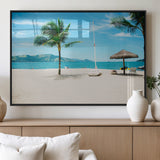 42623350-MGV-FP-36X24-3P_Black-Tropical Beach Wall Art Canvas Print, Framed Palm Tree Art Picture Print, Ocean View Perfect Tropical Coastal Decor Artwork