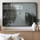 87018452-MGV-FP-36X24-3P_Black-Ski Lift Wall Art Canvas Print, Framed Snowy Pines Art Picture Print, Misty Landscape Perfect Winter Serenity Decor Artwork