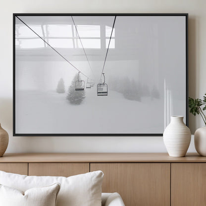 20216390-MGV-FP-36X24-3P_Black-Ski Lift Wall Art Canvas Print, Framed Snowy Landscape Art Picture Print, Alpine Adventure Perfect Nordic Minimalist Decor Artwork