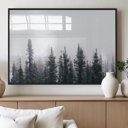 42364796-MGV-FP-36X24-3P_Black-Foggy Forest Wall Art Canvas Print, Framed Misty Pines Art Picture Print, Moody Woodland Perfect Scandinavian Minimalist Decor