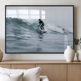 11693607-MGV-FP-60X30-3P_Black-Surfer on Wave Wall Art Canvas Print, Framed Ocean Adventure Art Picture Print, Motion Blur Water Perfect Coastal Adventure Decor