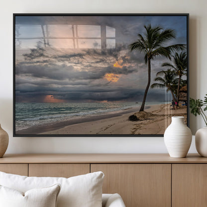 62574547-MGV-FP-36X24-3P_Black-Tropical Storm Wall Art Canvas Print, Framed Moody Beach Art Picture Print, Dramatic Sky Perfect Tropical Coastal Decor Artwork