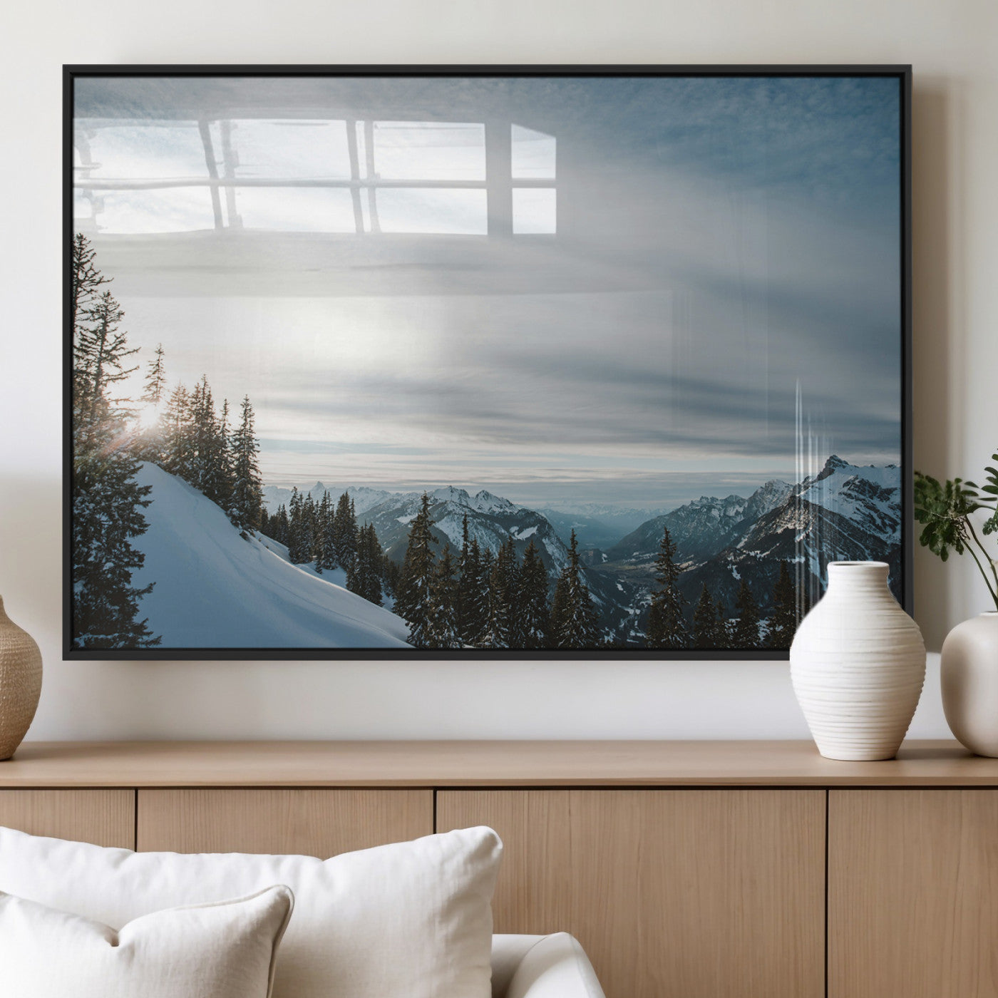 55564749-MGV-FP-60X30-3P_Black-Snowy Mountains Wall Art Canvas Print, Framed Alpine Landscape Art Picture Print, Frosty Peaks Perfect Nordic Minimalist Decor
