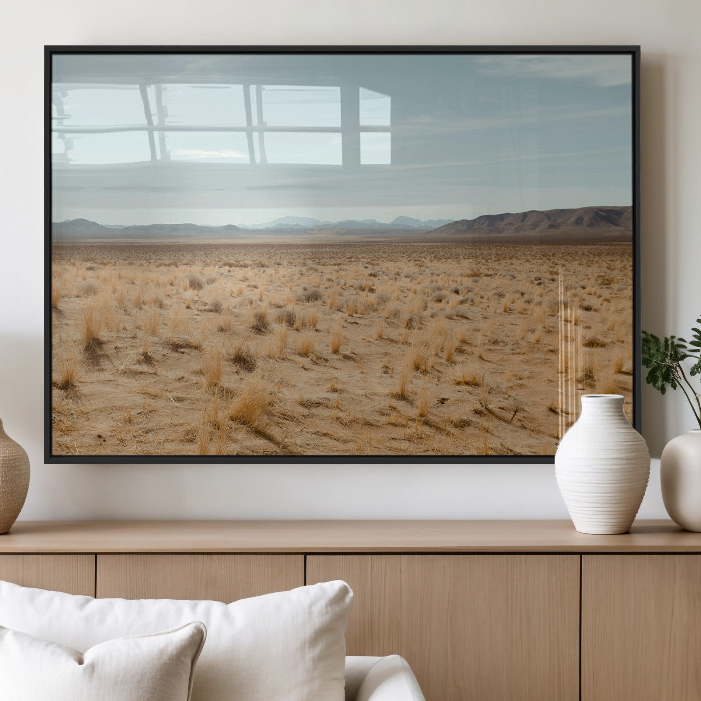 55918919-MGV-FP-36X24-3P_Black-Desert Landscape Wall Art – Golden Grass Plains and Mountain Horizon Canvas Print, Southwest Nature Photography Decor for Living