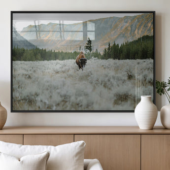 41674074-MGV-FP-36X24-3P_Black-Bison Wall Art – American Buffalo Wildlife Photography Canvas Print, Western Mountain Landscape Artwork Rustic Nature Decor for