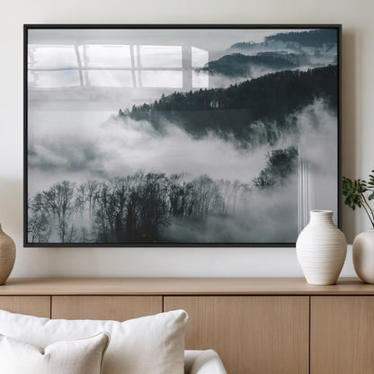 67569654-MGV-FP-36X24-3P_Black-Foggy Forest Wall Art – Mist Covered Hills and Trees Landscape Canvas Print, Moody Nature Photography Decor for Living Room,