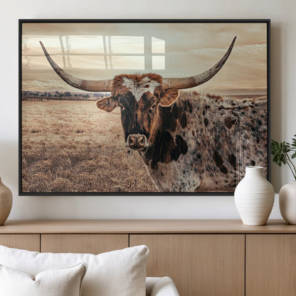 95745718-MGV-FP-36X24-3P_Black-Texas Longhorn Wall Art – Western Cattle Photography Canvas Print, Rustic Ranch Animal Artwork Country Farmhouse Decor for Living