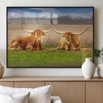 54598515-MGV-FP-36X24-3P_Black-Texas Longhorns Wall Art – Rustic Cattle Ranch Canvas Print, Western Farmhouse Animal Photography Decor for Living Room, Office,