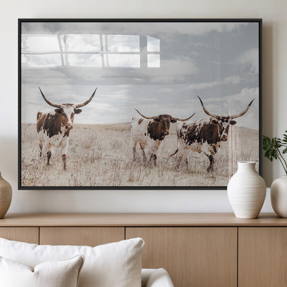 65621083-MGV-FP-36X24-3P_Black-Texas Longhorn Wall Art – Rustic Western Cattle Canvas Print, Southwestern Ranch Photography Decor for Living Room, Office,