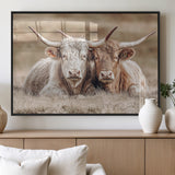 38651722-MGV-FP-36X24-3P_Black-Cow Wall Art – Rustic Longhorn Pair Canvas Print, Western Farmhouse Animal Painting, Country Ranch Decor for Living Room, Bedroom,