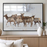 41416314-MGV-FP-36X24-3P_Black-Elk Wall Art – Wildlife Herd Canvas Print in Snowy Landscape, Rustic Nature Painting, Western Cabin Lodge Decor for Living Room,