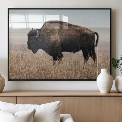 69909079-MGV-FP-36X24-3P_Black-Bison Wall Art – Majestic Buffalo Canvas Print in Prairie Grasslands, Rustic Western Animal Painting, Farmhouse Ranch Decor for