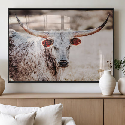 72388892-MGV-FP-36X24-3P_Black-Texas Longhorn Wall Art – Rustic Western Canvas Print, Cowboy Style Farmhouse Bull Artwork for Living Room, Ranch, Office or Man