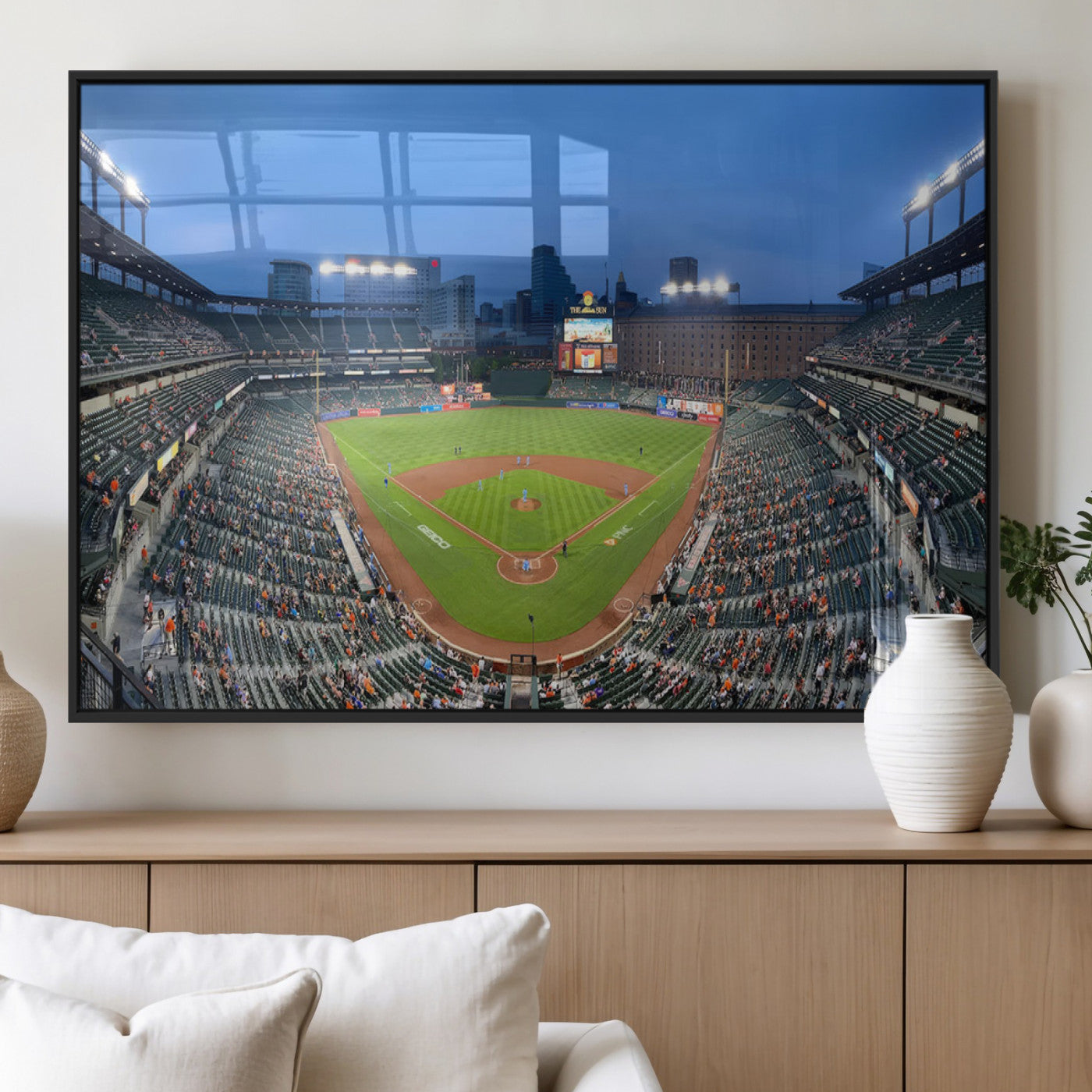 49925789-MGV-FP-36X24-3P_Black-Baseball Stadium Wall Art – Panoramic Ballpark Canvas Print, Game Day Sports Decor, Modern Artwork for Office, Man Cave, Sports