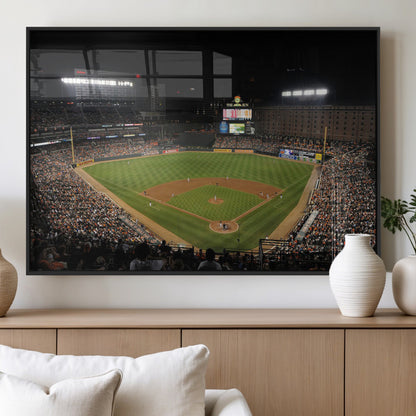 26445161-MGV-FP-36X24-3P_Black-Baseball Stadium at Night – Panoramic Ballpark Canvas Wall Art, Sports Decor for Man Cave, Office, Game Room, Sports Bar, Baseball