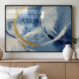42475677-MGV-FP-36X24-3P_Black-Blue and Gold Abstract Wall Art – Modern Luxury Canvas Print, Navy White Brushstroke Painting, Contemporary Home Office Living