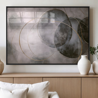 20066876-MGV-FP-60X30-3P_Black-Neutral Abstract Circle Wall Art – Modern Gray Beige Gold Canvas Print, Minimalist Geometric Painting for Bedroom, Living Room,
