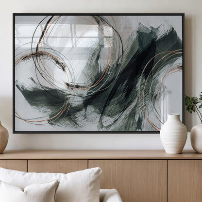 86583265-SEG-FC-90X60_Oversize_Oversize-Black and Gray Abstract Wall Art – Modern Copper Circle Canvas Print, Contemporary Minimalist Painting for Living Room, Bedroom,