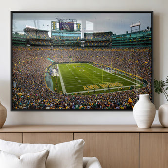 96617112-MGV-FP-36X24-3P_Black-Lambeau Field Wall Art – Green Bay Packers NFL Football Stadium Canvas Print – Game Day Crowd Sports Decor for Man Cave, Bar, or